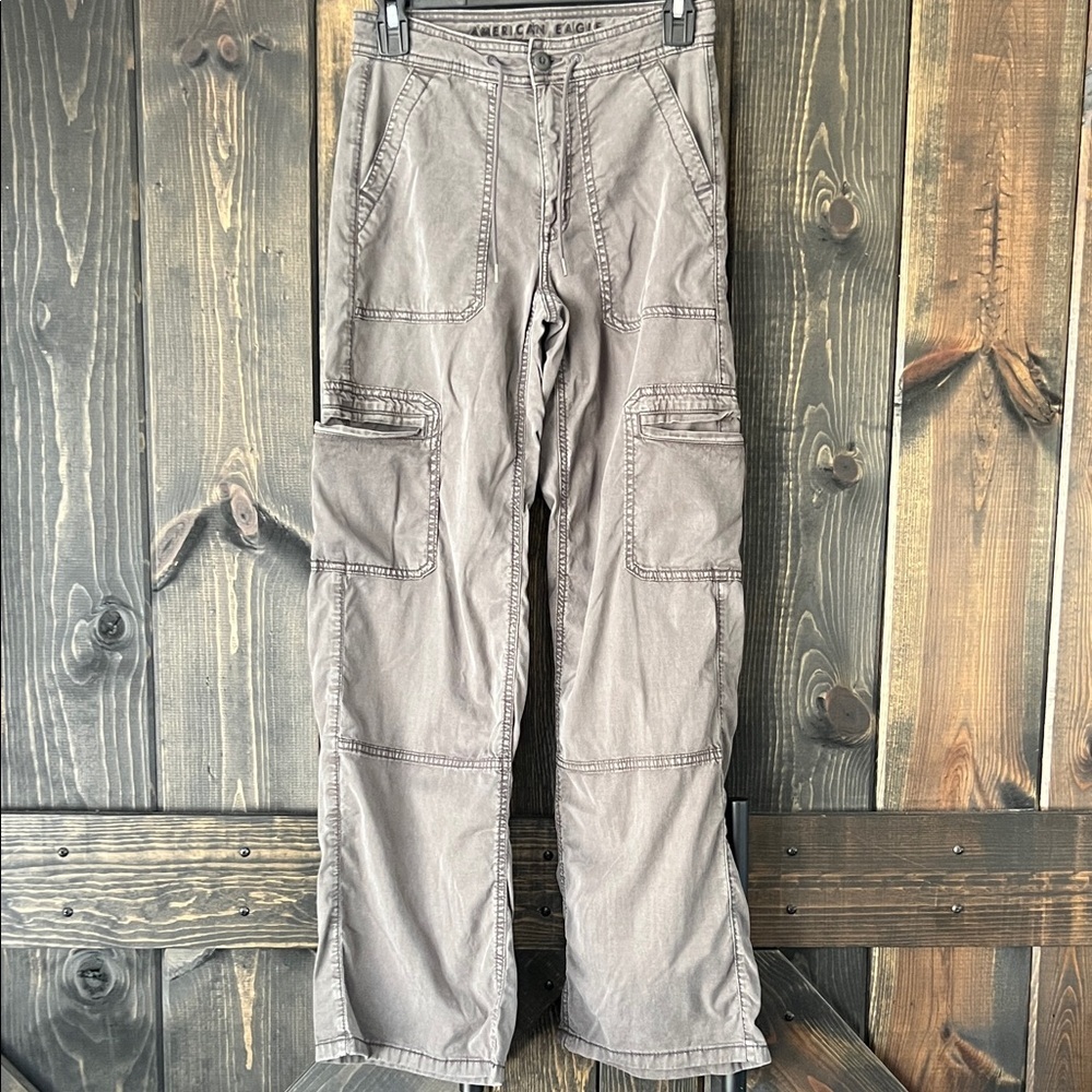 American Eagle Cargo Pants 00‎ Clay Drawstring Relaxed Wide Leg Pockets Baggy